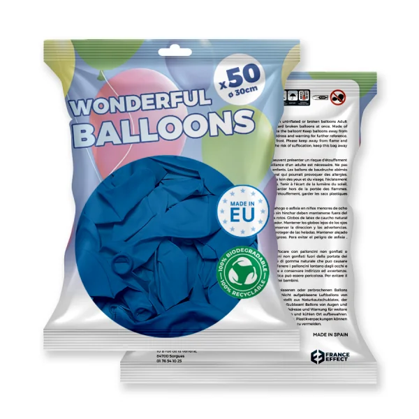 50 Ballons de baudruche bleu medium - 30 cm