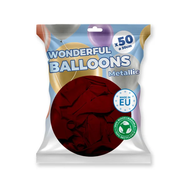 50 Ballons de baudruche Bordeau métallisé 30 cm