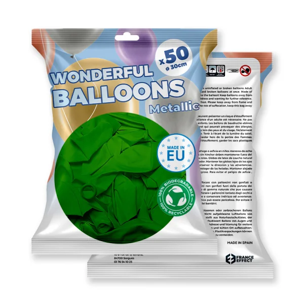 50 Ballons de baudruche Vert clair métallisé 30 cm