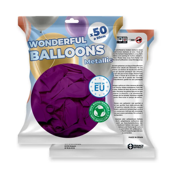 50 Ballons de baudruche violets métallisé 30 cm