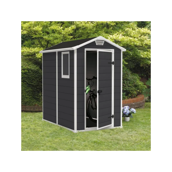 Abri de jardin 2,50m² en résine gris foncé + plancher Abri jardin résine rangement bois outillage de jardin