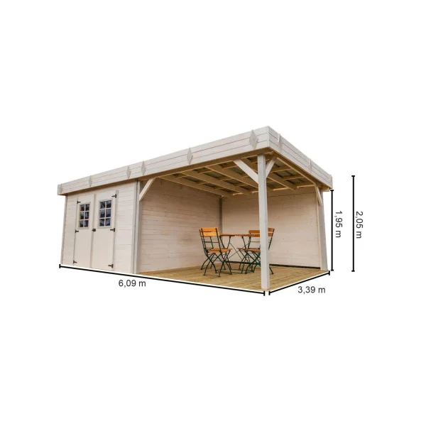 Abri de jardin avec terrasse 20,64 m² épicéa massif Abri jardin bois rangement bois outillage de jardin chalet en bois cabanon b