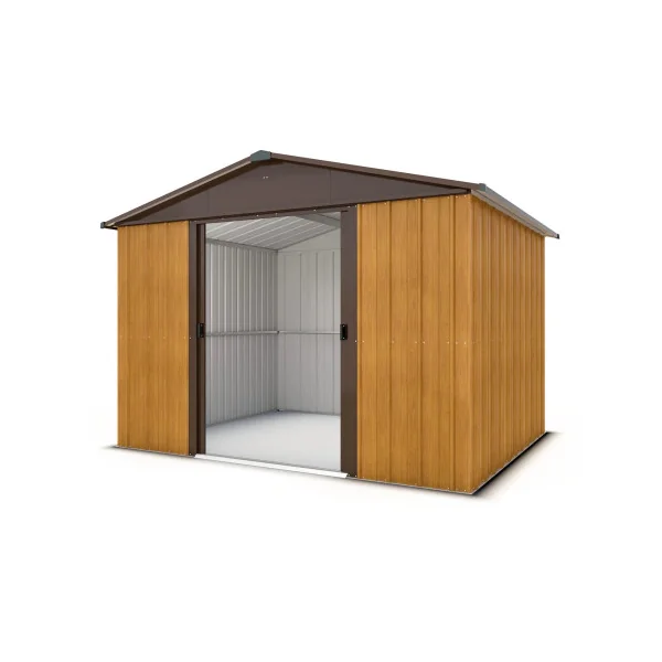 Abri de jardin en métal imitation bois 7,18m² + kit ancrage Abri jardin métallique rangement bois outillage de jardin
