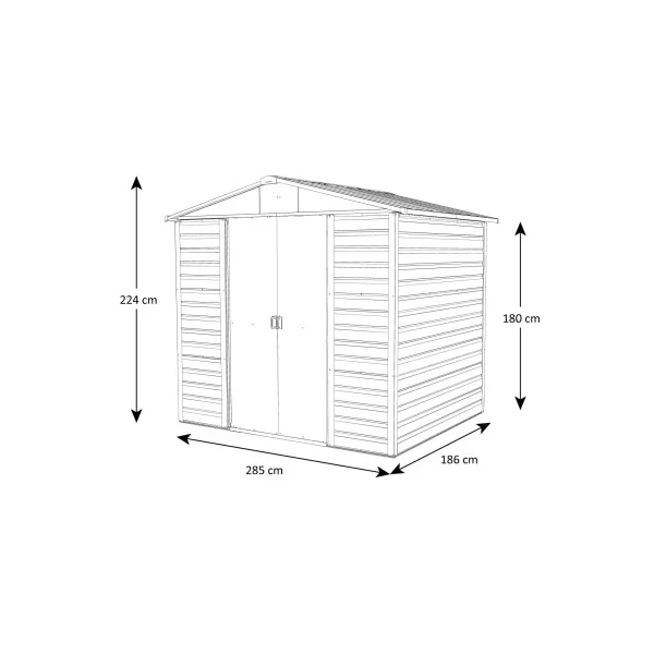 Abri jardin en métal imitation bois 5,96 m² + kit ancrage Abri jardin métallique rangement bois outillage de jardin