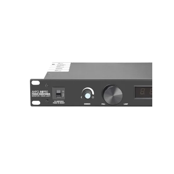 Adam Hall PCL 10 PRO Filtre et régulateur de tension 10A avec voltmètre et ampèremètre, afficheur et éclairage de rack