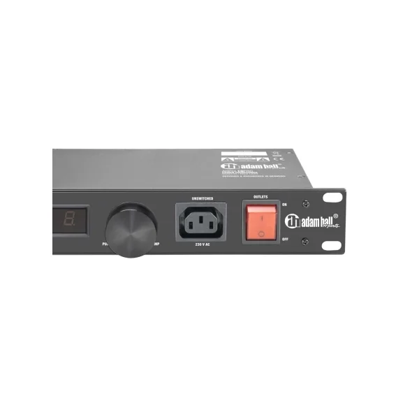 Adam Hall PCL 10 PRO Filtre et régulateur de tension 10A avec voltmètre et ampèremètre, afficheur et éclairage de rack