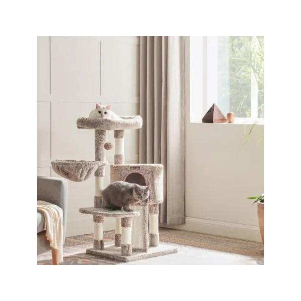 Arbre à chat 150 cm marron clair avec niche griffoir chat sisal