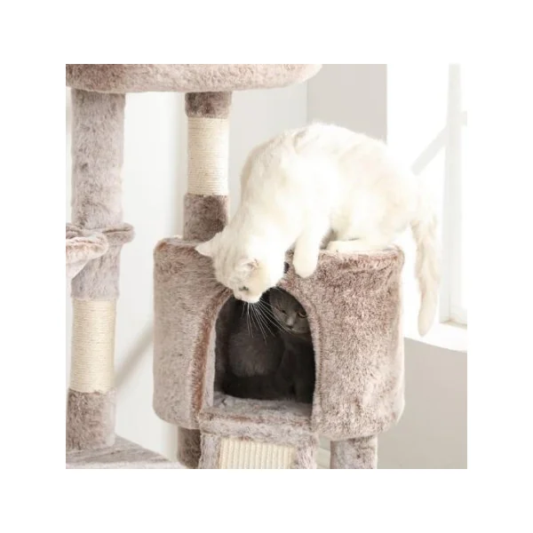 Arbre à chat 150 cm marron clair avec niche griffoir chat sisal