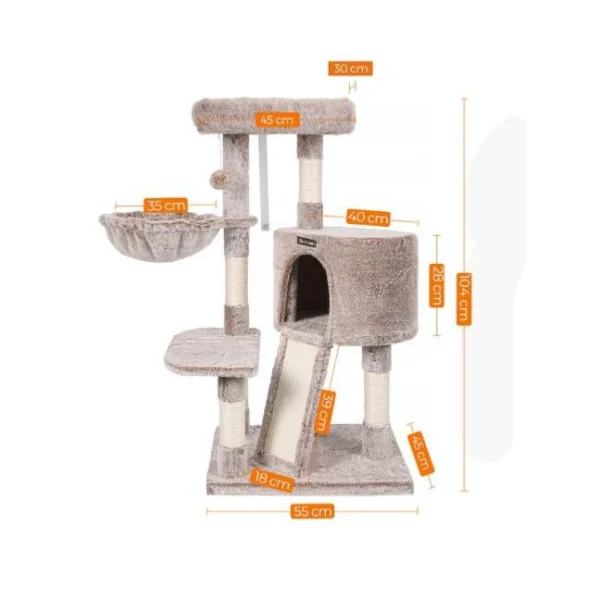 Arbre à chat 150 cm marron clair avec niche griffoir chat sisal