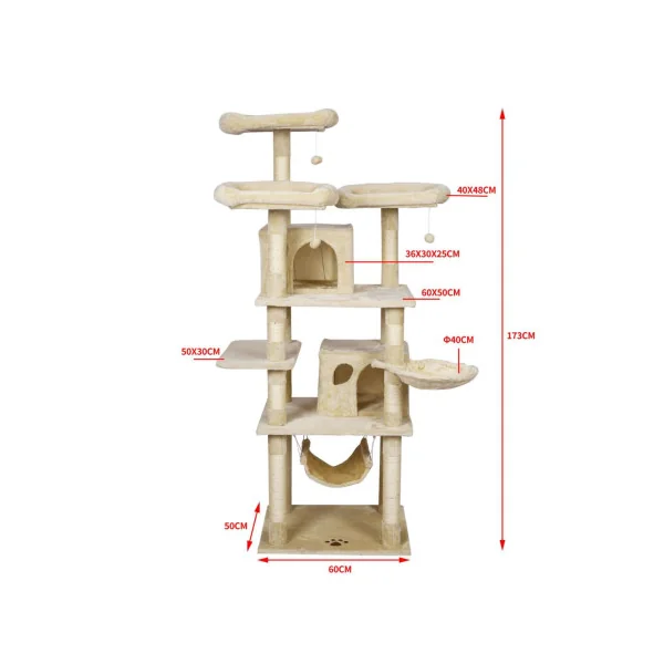 Arbre à chat 170 cm beige avec hamac griffoir chat sisal avec niche