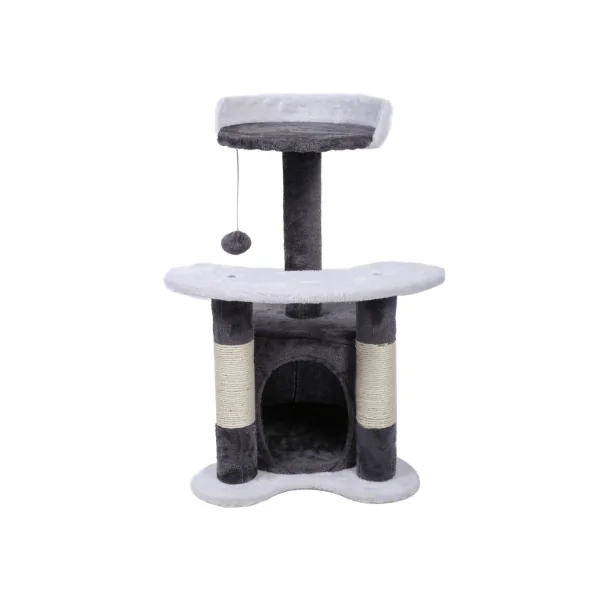 Arbre à chat 65 cm gris et blanc griffoir chat sisal avec jouet
