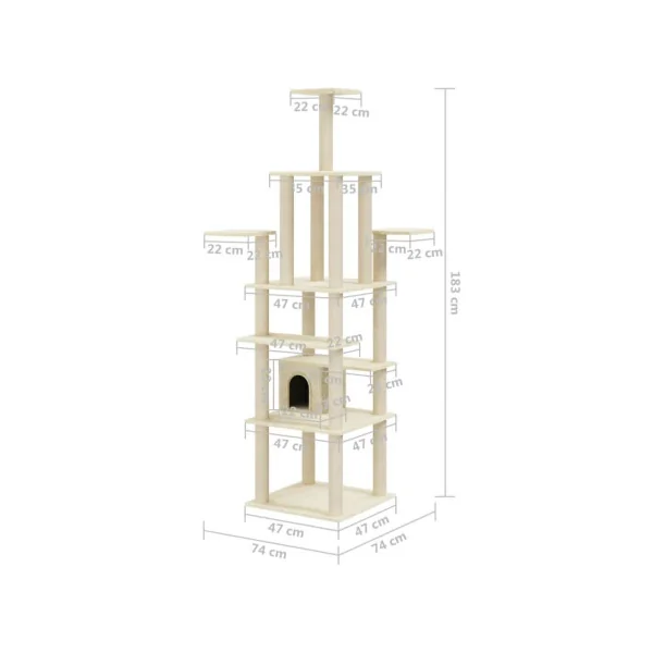 Arbre à chat beige 183 cm griffoir chat en sisal grattoir chat arbre chaton