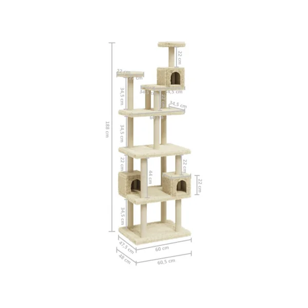 Arbre à chat beige 188 cm griffoir chat en sisal grattoir chat arbre chaton