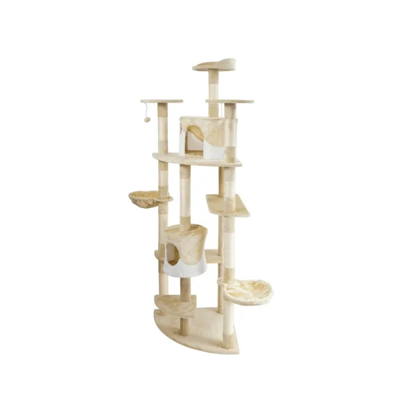 Arbre à chat d'angle 200 cm beige griffoir chat sisal jeu d'escalade chat