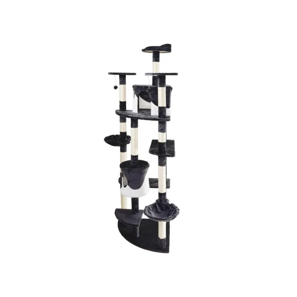 Arbre à chat d'angle 200 cm noir griffoir chat sisal jeu d'escalade chat