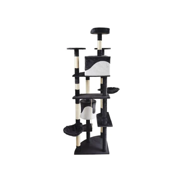 Arbre à chat d'angle 200 cm noir griffoir chat sisal jeu d'escalade chat