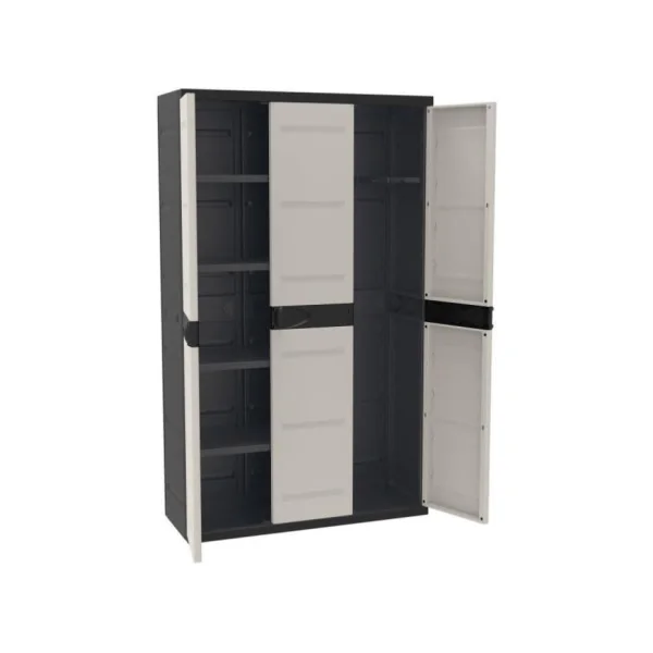 Armoire de jardin noir et beige 3 portes armoire en PVC armoire extérieure armoire jardin armoire de jardin armoire de rangement