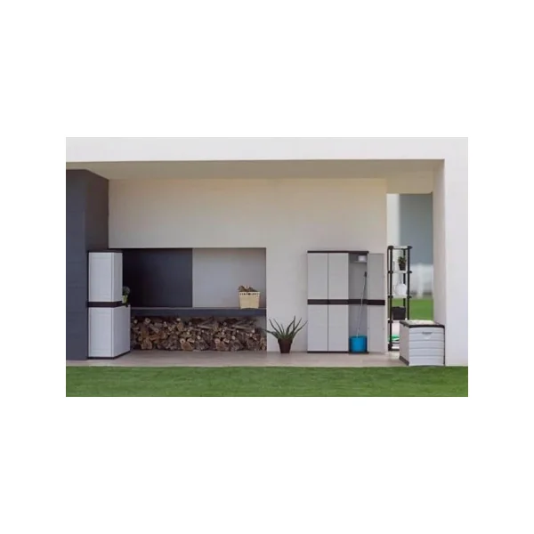 Armoire de jardin noir et beige 3 portes armoire en PVC armoire extérieure armoire jardin armoire de jardin armoire de rangement