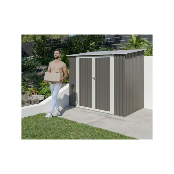 Armoire de jardin taupe 3,30 m² + kit ancrage Abri jardin métallique rangement bois outillage de jardin