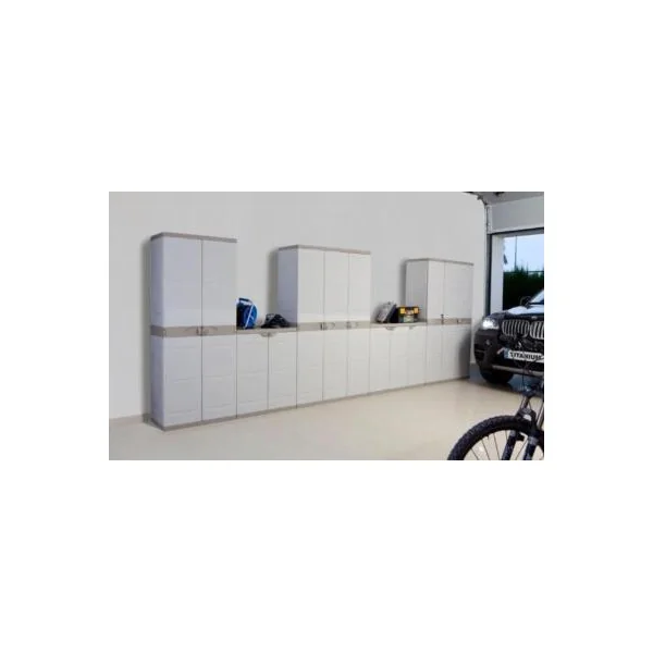 Armoire de jardin taupe et beige 3 portes Armoire en PVC armoire extérieure armoire jardin armoire de jardin armoire de rangemen