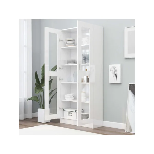 Armoire de salon vitrine avec 3 étagères meuble vitrine 2 portes blanche