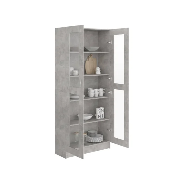 Armoire de salon vitrine avec 3 étagères meuble vitrine 2 portes gris béton