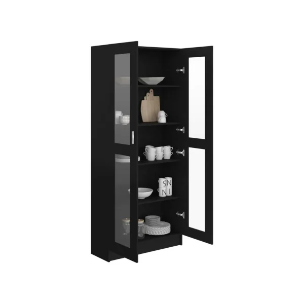 Armoire de salon vitrine avec 4 étagères meuble vitrine 2 portes noir