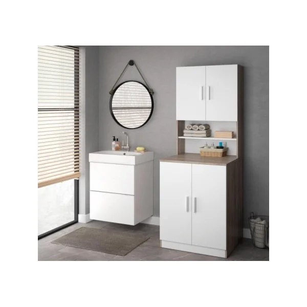 Armoire lave-linge avec rangement blanc et chêne armoire machine à laver armoire salle de bain avec rangement