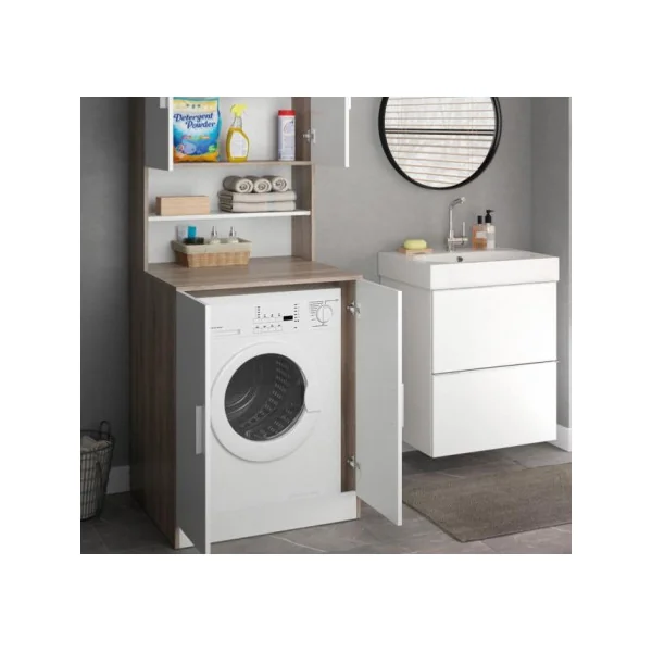 Armoire lave-linge avec rangement blanc et chêne armoire machine à laver armoire salle de bain avec rangement