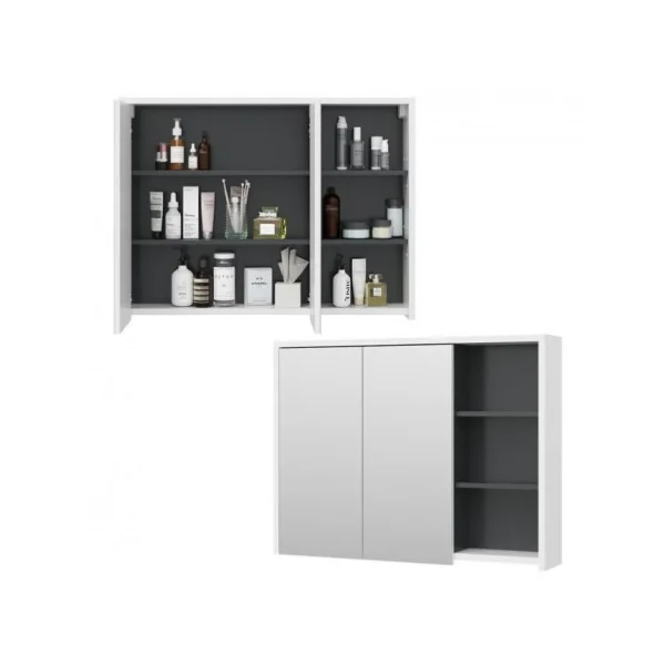 Armoire miroir blanc et anthracite miroir salle de bain avec rangement intégré
