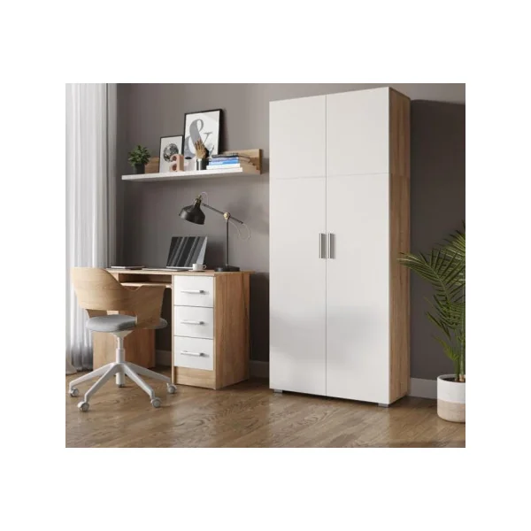 Armoire universelle blanche et chêne armoire 5 niveaux armoire chambre de rangement