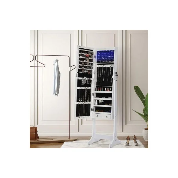 Armoire à bijoux blanche éclairage LED Meuble à bijoux Présentoir bijoux avec miroir