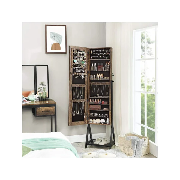 Armoire à bijoux marron et noir Meuble à bijoux Présentoir bijoux avec miroir