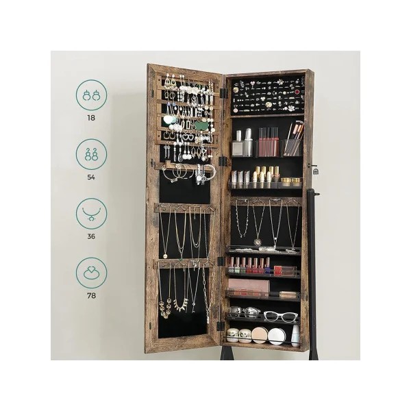 Armoire à bijoux marron et noir Meuble à bijoux Présentoir bijoux avec miroir