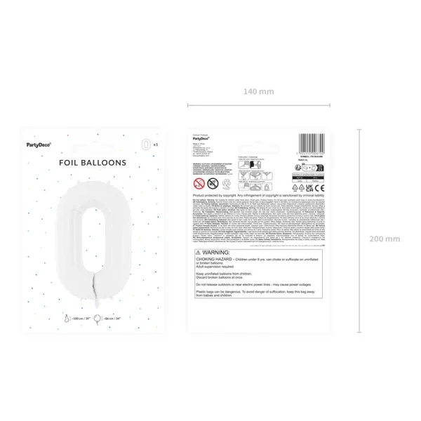 Ballon en aluminium Chiffre ''0'', 86 cm, blanc