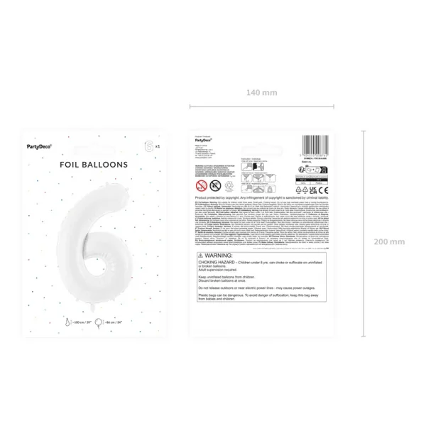 Ballon en aluminium Chiffre ''6'', 86 cm, blanc