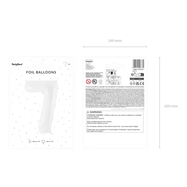 Ballon en aluminium Chiffre ''7'', 86 cm, blanc