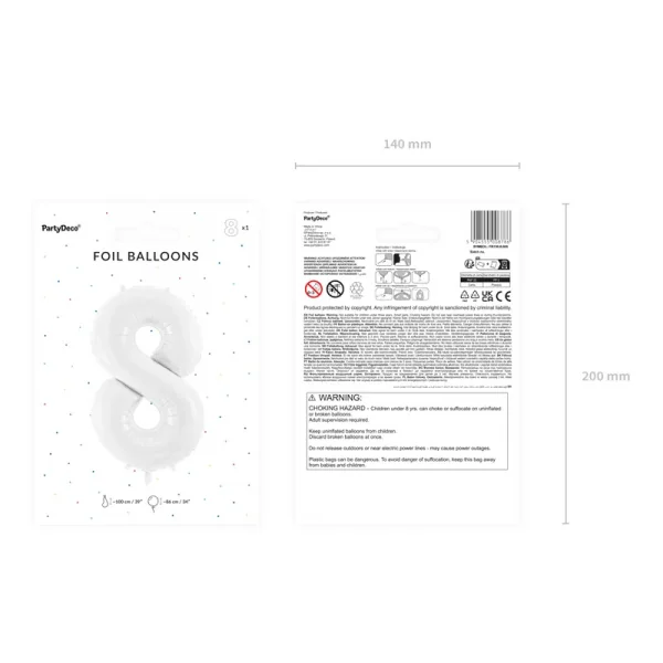 Ballon en aluminium Chiffre ''8'', 86 cm, blanc