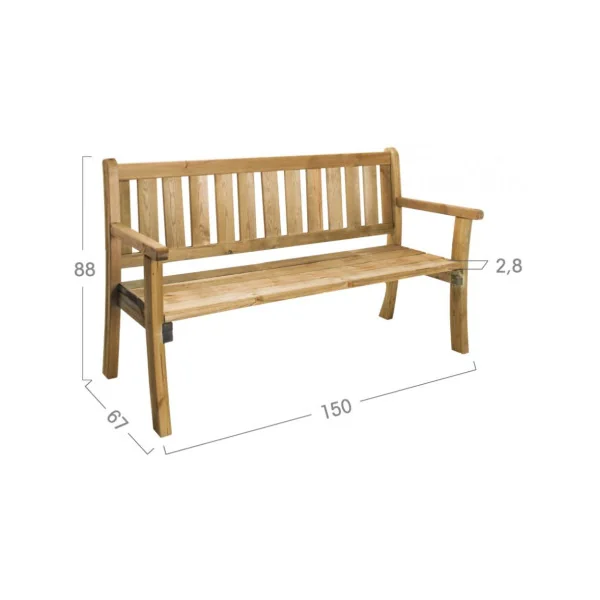 Banc de jardin en pin massif FSC 150 cm Banc jardin banc extérieur banc bois massif banc terrasse