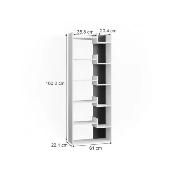 Bibliothèque blanc et anthracite meuble livres meuble rangement étagère rangement 5 niveaux