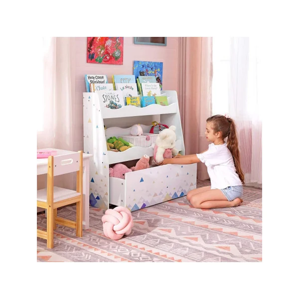 Bibliothèque enfant avec tiroir rangement tiroir coulissant sur roulette 3 niveaux pour les livres