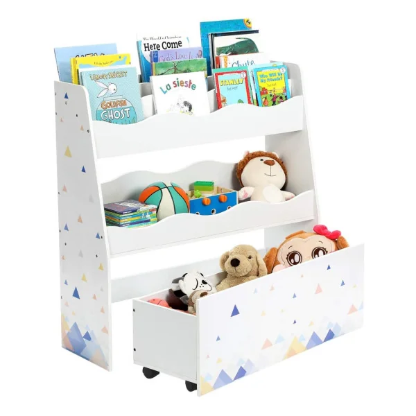 Bibliothèque enfant avec tiroir rangement tiroir coulissant sur roulette 3 niveaux pour les livres