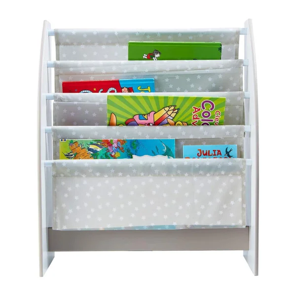 Bibliothèque enfant blanche et grise 4 niveaux rangement livres chambre enfant