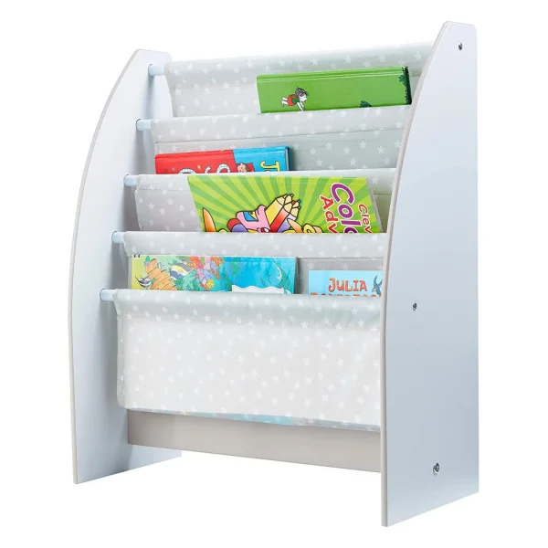 Bibliothèque enfant blanche et grise 4 niveaux rangement livres chambre enfant
