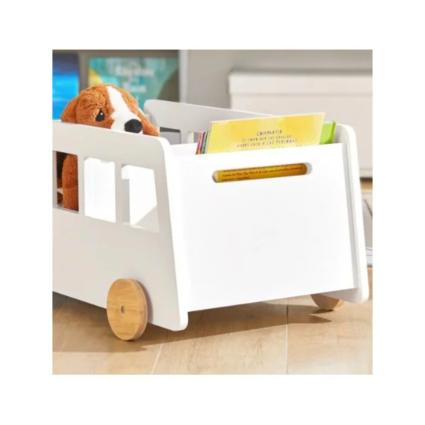 Bibliothèque enfant en forme de bus coffre à roulette organisateur pour jouets et livres