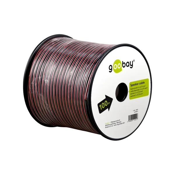 Bobine de 100m de câble haut parleur rouge et noir 2X0.75mm2 éco