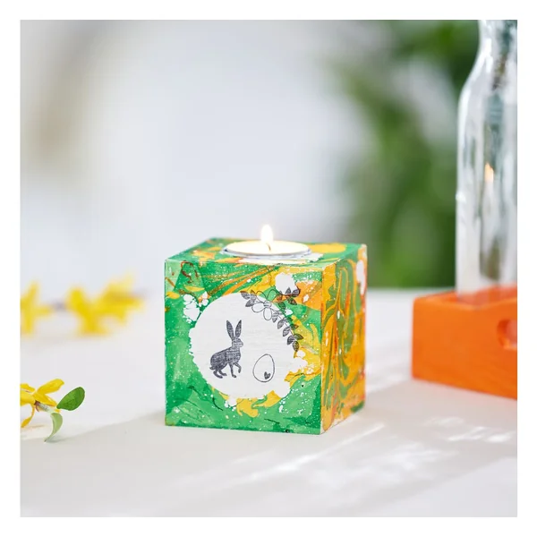 Bougeoir cube VBS, bois brut, env. 8 x 8 x 8 cm