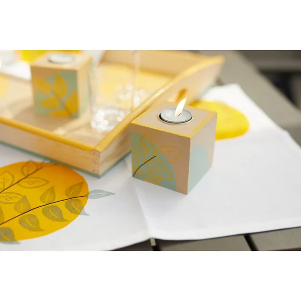 Bougeoir cube VBS, bois brut, env. 8 x 8 x 8 cm