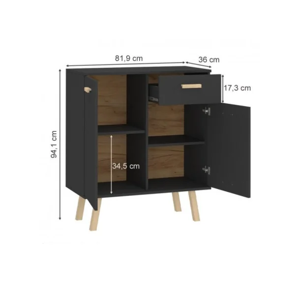 Buffet anthracite scandinave buffet salon buffet salle à manger buffet chambre 1 tiroir et 2 placards