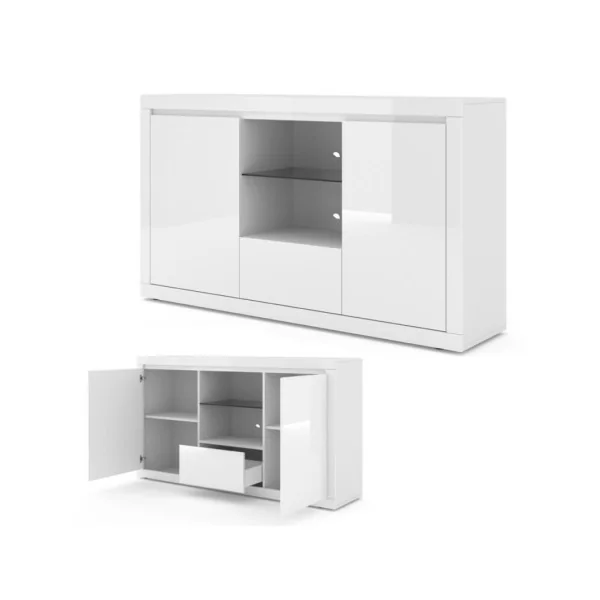 Buffet blanc meuble rangement blanc brillant avec étagère verre buffet salle à manger